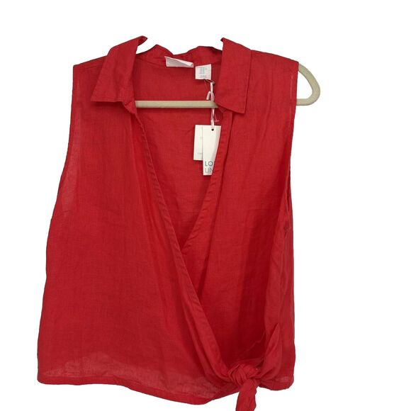 Cynthia Rowley Linen Wrap Top Womens XL Red Orange Sleeveless Tie Front NWT - Picture 1 of 6